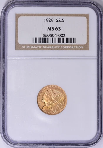 1929 INDIAN HEAD QUARTER EAGLE $2.5 GOLD NGC MS63
