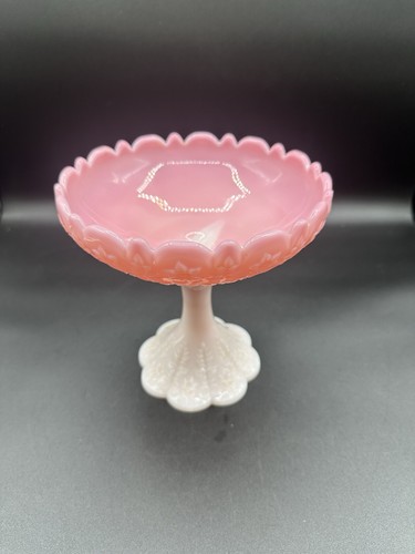 Fenton Art Glass Rosalene Glass Pink Pedestal Compote Candy Dish - Picture 2 of 8