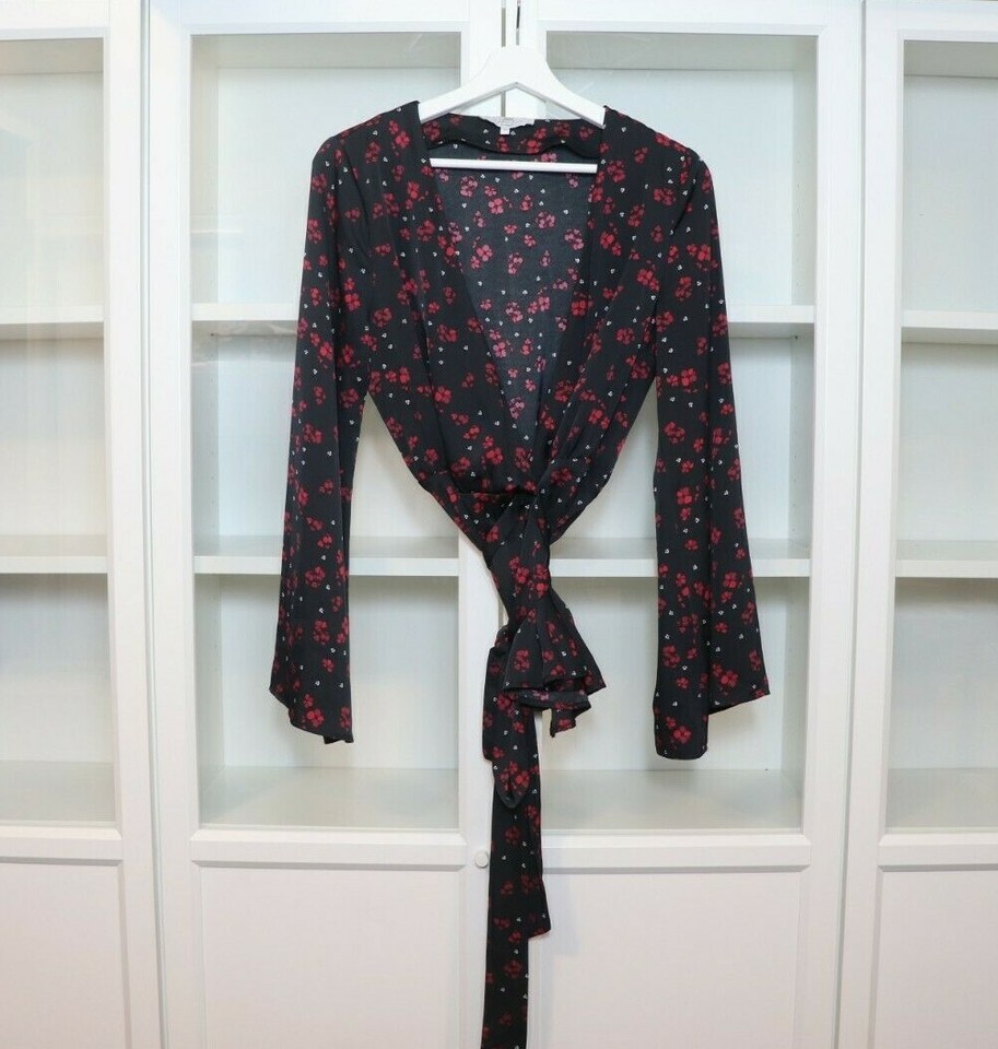 L'academie Los Angeles Red Floral Wrap Top Womens Size Medium eBay