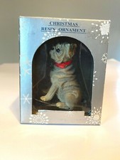Christmas Resin Ornament Pug Dog Figurine Boxed Pre-owned