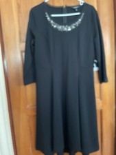 Simply Vera Wang Black Shift Dress 3/4 Sleeves Scoop Neck Embellishments LG NWT