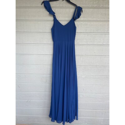 Lulus Womens Maxi Long Chiffon Dress V Neck Size Extra Small XS Blue