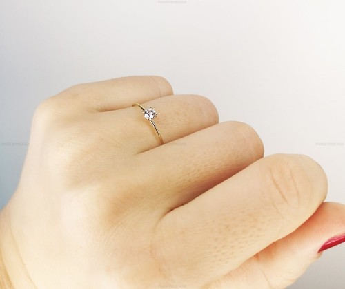 Dainty Solitaire Wedding Engagement Diamond Ring 14k Yellow Gold Diamond Jewelry - 第 5/5 張圖片