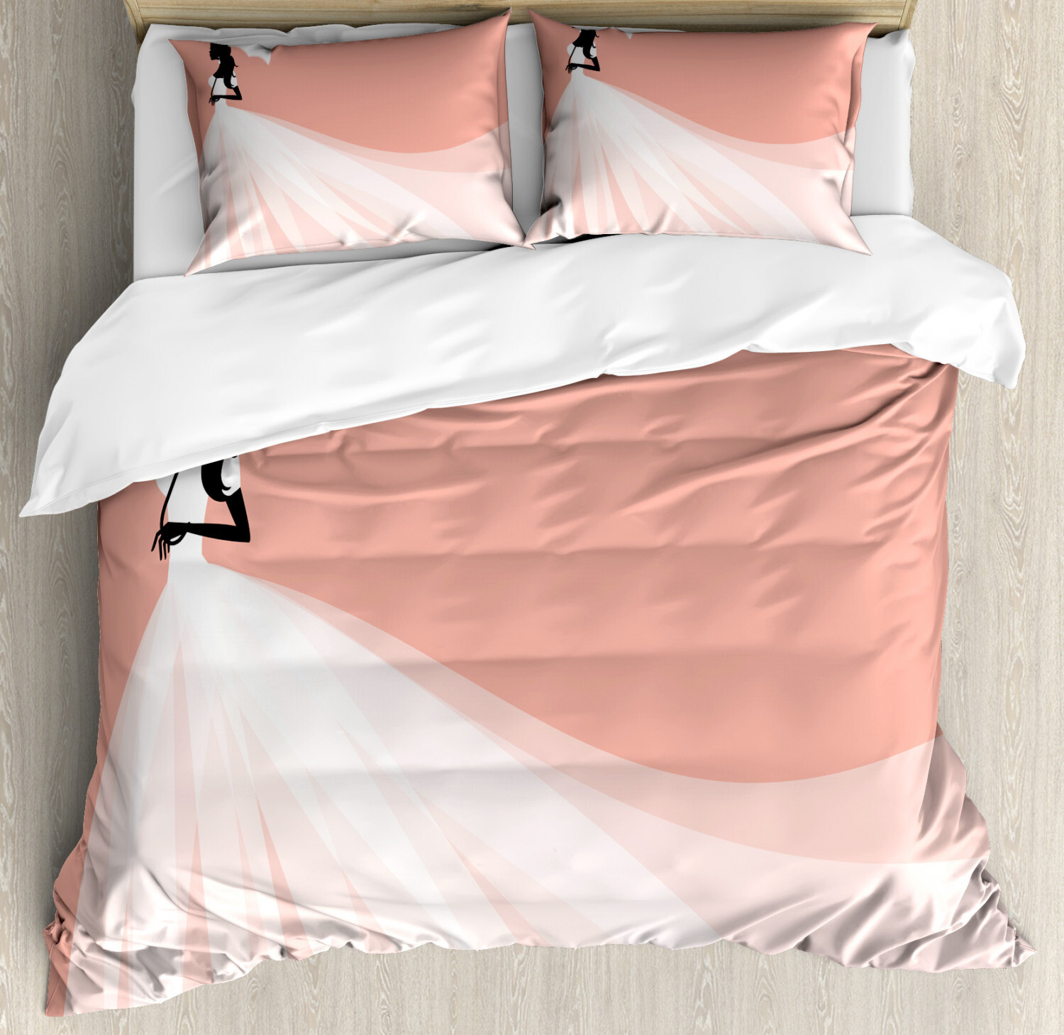 Salmon Wedding Umbrella Print Duvet Cover Set with Pillow Shams-image