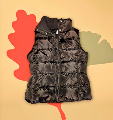 J CREW Brown DOWN WATERFOWL Full Zip Snap Button PUFFER Vest Jacket Womens SMALL