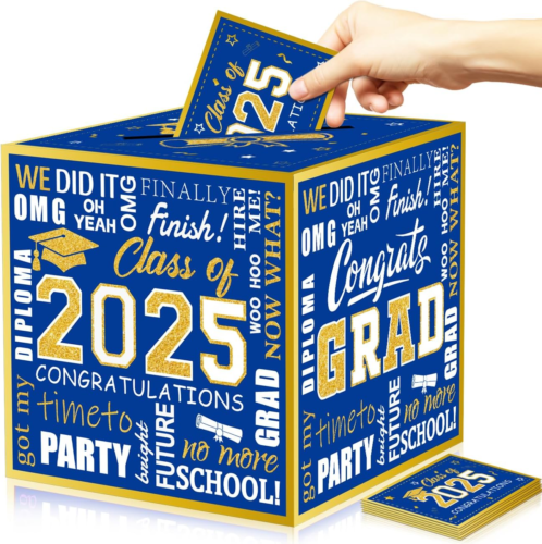 Blue and Gold 2025 Graduation Card Box 48pcs Advice Cards Class of 2025 Gradu...