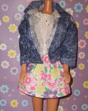 Vintage 1980's 3 Piece Barbie Outfit, Acid Washed Denim Jacket, Tank, Skirt