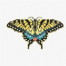 Springtime Flutter Cross Stitch Kit - Yellow Swallowtail Butterfly  Beaded Bouq