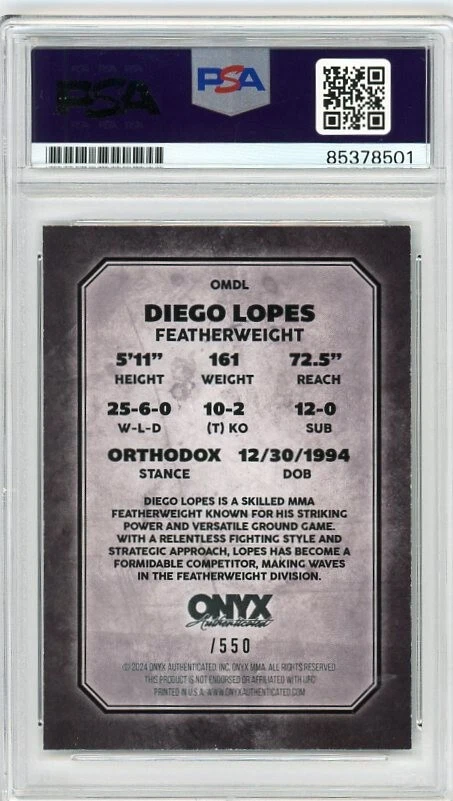 2024 Onyx Autenticado Whatnot Exclusivo Diego Lopes En Tarjeta Automático/550 PSA DNA Foto 2 de 2