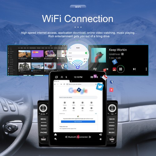 9.5" Carplay 2 Din Car Stereo Radio Android 13 GPS WiFi Vertical Touch Screen FM - Picture 13 of 24