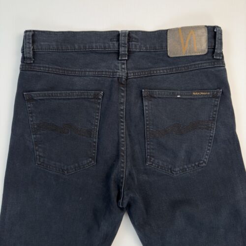 Pantalones de mezclilla NUDIE W30 L32 negros Lean Dean 'cielos negros' calce ajustado - Imagen 9 de 16