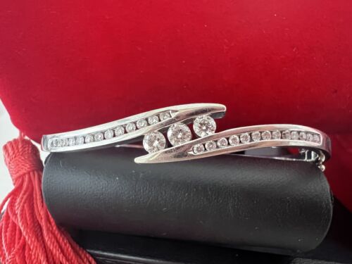 Bracciale Cerniera Oro Bianco 14K Naturale Tondo H/SI Diamante 1.00CTW 18.1GR - Foto 2 di 22