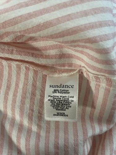 Sundance Bluse Damen Größe M hellrot gestreift gesmokte Brust Langarm - Bild 8 von 8