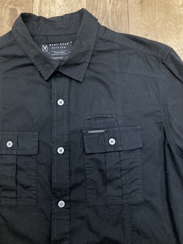 Camisa Marc Ecko Corte y Costura Para Hombre Negra Mangas Largas con Botones Med Hilos Mortales A79 - Imagen 7 de 12