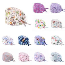 Surgical Cap Doctor Nurse Bouffant Hat Adjustable Printed Head Cover Buttons↔