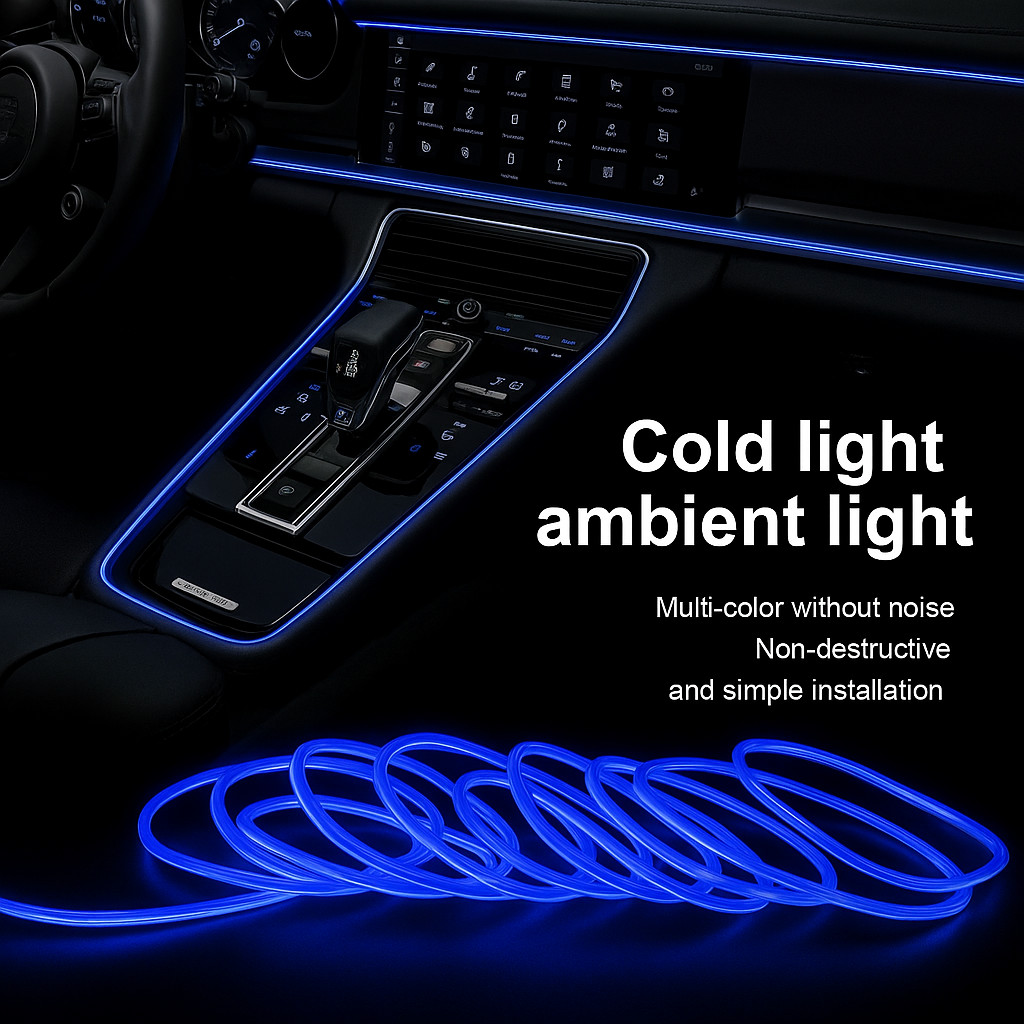 Striscia LED EL Neon Interni Auto 3 Metri Blu 12V con Inverter Fili da Collegare