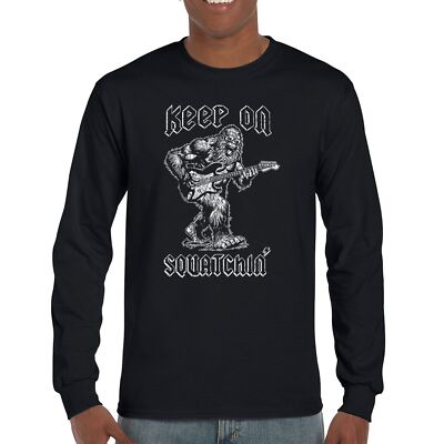 Keep On Squatchin Long Sleeve T-shirt Fun Sasquatch Rock N Roll Bigfoot Guitar