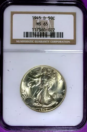 1945 D Walking Liberty 50c Silver Half Dollar MS65 NGC Certified 117360-022