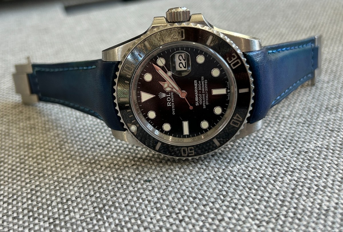21mm Blue Leather strap for Rolex Submariner | eBay