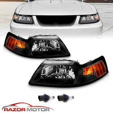 1999 2000 2001 2002 2003 2004 Ford Mustang Factory OE Style Black Headlights Set