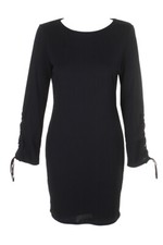 Vince Camuto Rich Black Ribbed Grommet-Sleeve Sweater Dress XS