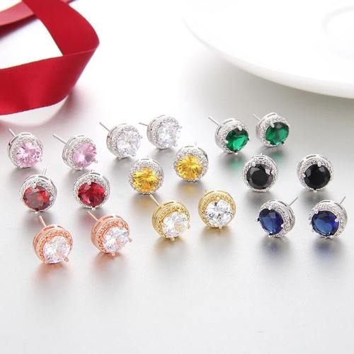 ZARD Sterling Silver Plated Rose Pink Round Cut CZ Crystal Halo Stud Earrings - 第 4/7 張圖片