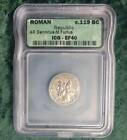 Furius Roman Republic Ar Denarius, Icg Certified Extra Fine 119 Bc Ancient Coin