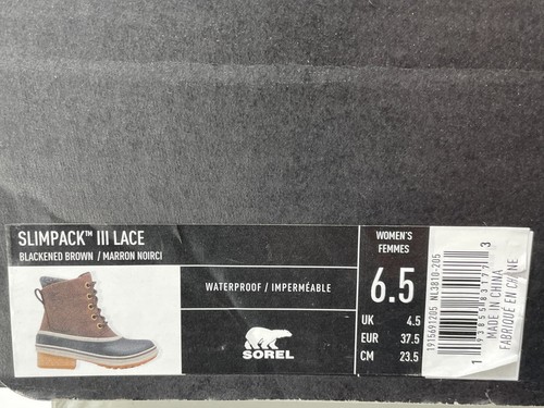 Sorel Womens Slimpack III Lace Duck Boot 6.5 Blackened Brown Leather NL3810-205 - Picture 5 of 5