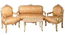 Salon Garnitur Sitzgruppe Gold Sofa Sessel Barock Couchtisch Marmor Sofagarnitur