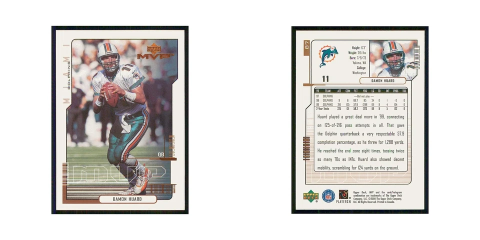 2000 Upper Deck MVP Damon Huard Dolphins #87 - Image 3 of 3