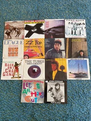 Lot of 14 Pop Rock 45 rpm Records w Picture Sleeves. EX