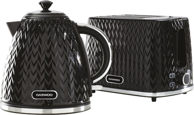1,7 l 3 kW Kanne Wasserkocher & 2 Scheiben Toaster Set Strukturiert Schwarz Küche Kombi