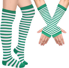 Striped Arm Leg Warmers Set Fingerless Gloves