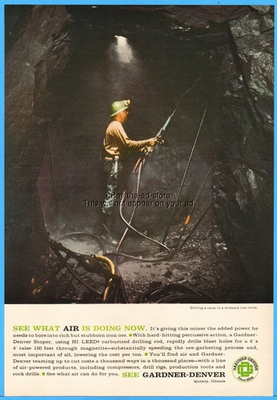 #ad #ad 1966 Gardner Denver Quincy IL Drilling a Raise in Midwest Iron Mine Miner Ad $10.99