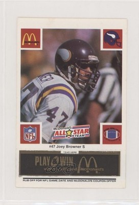 1986 McDonald's Play & Win All-Star Team Black Tab Joey Browner Rookie RC 1m8