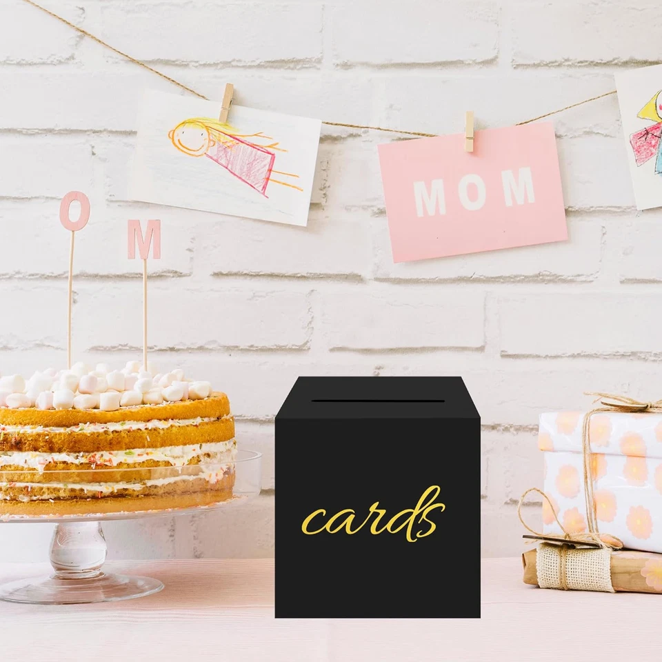 Caja de tarjetas negra Caja de tarjetas de graduación Caja de tarjetas de boda para fiesta Baby Shower Funera Foto 2 de 4