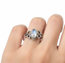 925 Sterling Silver Marquise Gemstone Ring, Moonstone, Amethyst, Garnet and more