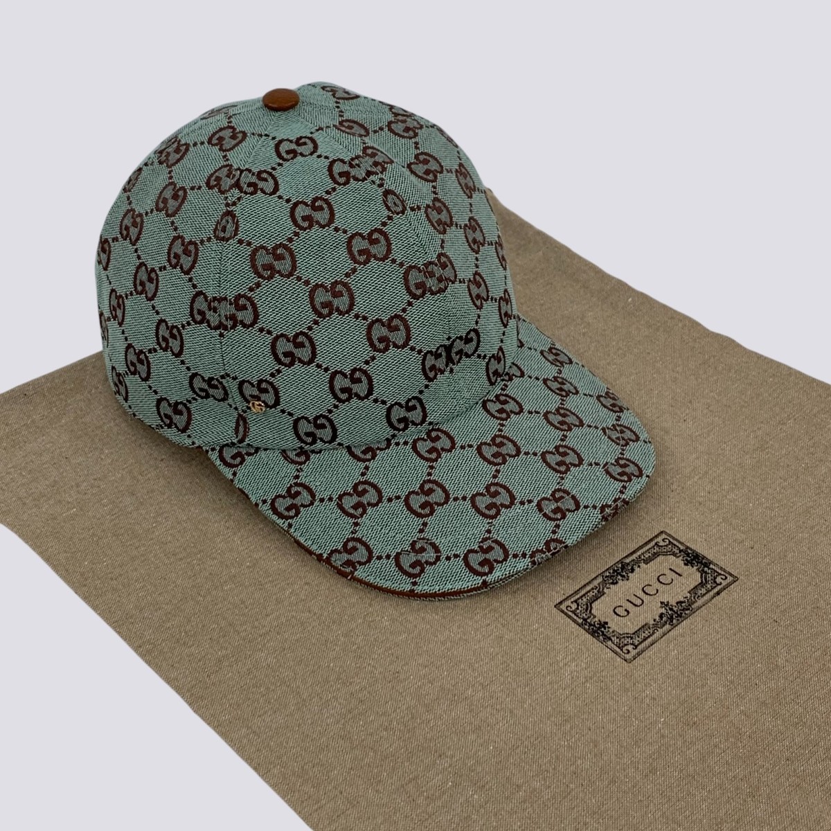 Gucci GG Monogram Canvas Cotton Baseball Cap Head Hat Green Mint