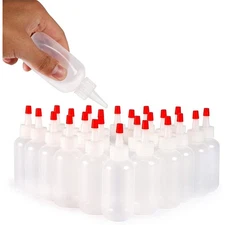 24Pcs Boston Round Squeeze Bottle with Red Cap 2 oz for BBQ Condiments Sauce Oil