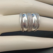 Vintage Sterling Silver Wide Band Ring Boho Bohemian Puffy Braided Layered Bold