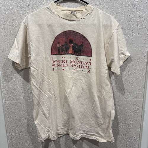 Vintage 1984 Robert Mondavi Summer Festival Jazz Men's L Beige Cotton Graphic Te