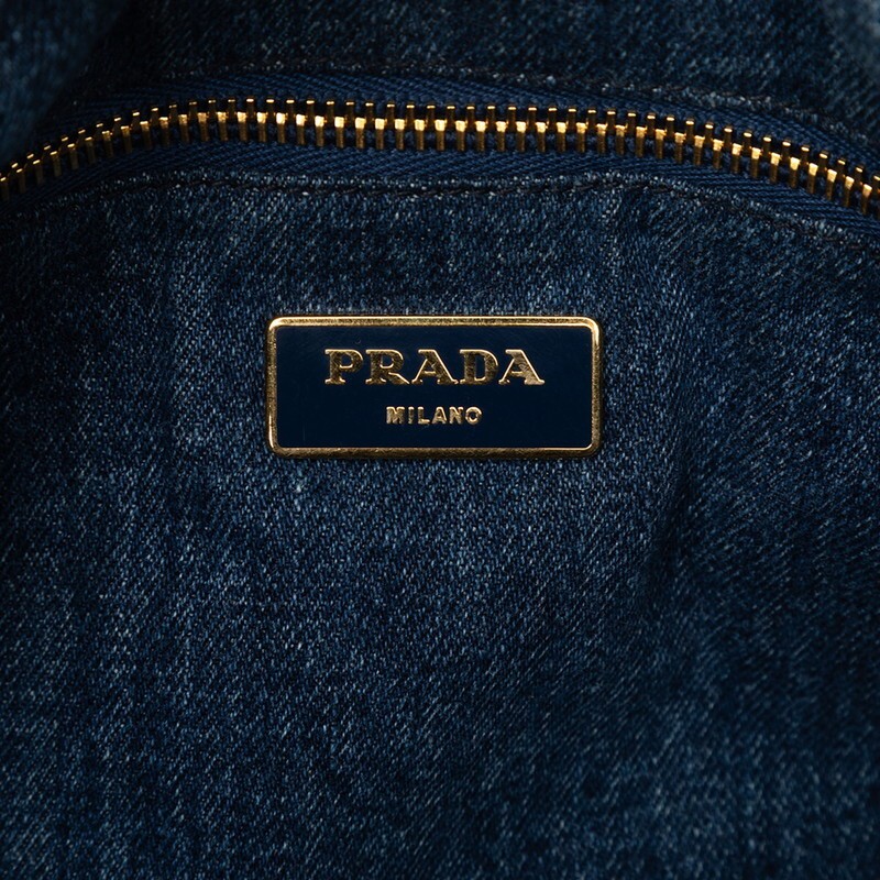 PRADA Canapa Handbag Tote Indigo Blue Denim Ladies PRADA Used from japan thumbnail 5