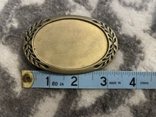 vintage brass oval belt buckle blank leaf western 3.5 inch solid brass Engrave