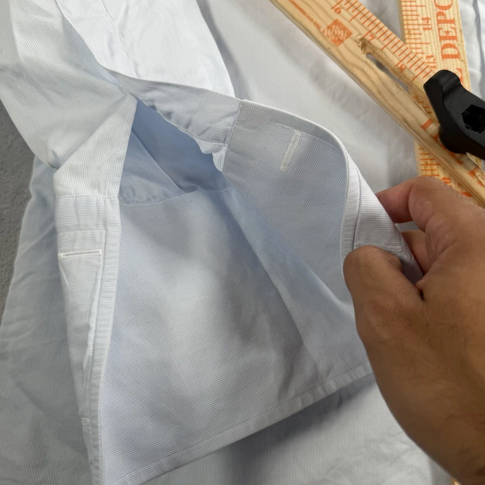 Camisa de Vestir Brioni Para Hombre 18 L Azul Rayas Puño Francés Italia Clásica Tejida LS Foto 4 de 4