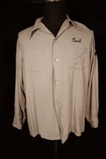Rare Vintage 1940's WWII Era Brown Silky Gabardine Embroidered Shirt Size XL
