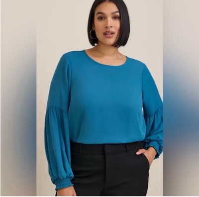 New Torrid Georgette Blouson Sleeve Blouse Womens Size 1X Blue