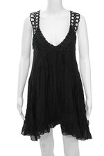 Zara Women Mini Tank Dress Black V Neck Tie Boho Size XS
