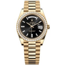 Rolex Day-Date 40 President Yellow Gold Diamond Bezel Baguette Black Dial 228348