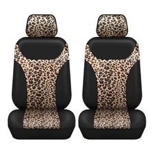 Universal Fit Front Car Seat Covers 2-pack Pu Leather Leopard Print