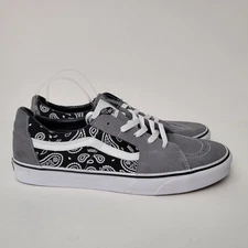 VANS Black Bandana Gray Suede Sk8 Low Skate Shoes Mens 13 Paisley Old Skool 